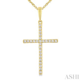 1/10 ctw Round Cut Diamond Petite Cross Fashion Pendant With Chain in 10K Yellow Gold